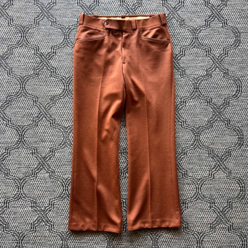 Vintage Sears Pants Mens 32x30 Orange Kings Road Flared Disco Polyester Wool 70s